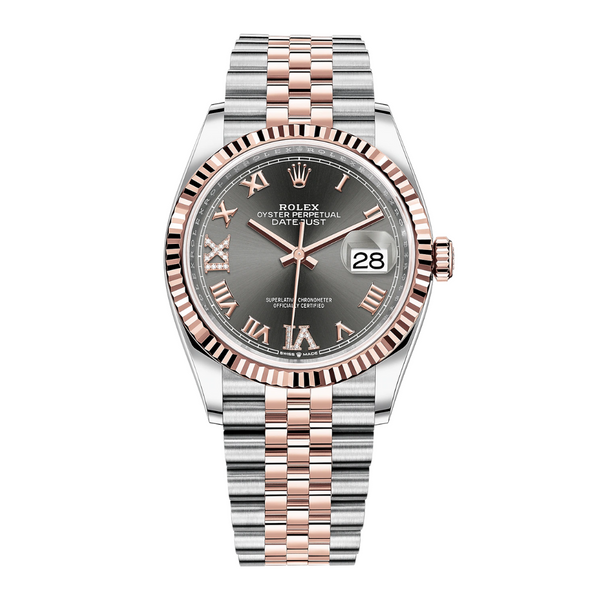 Rolex Datejust 36 Rhodium Roman Diamond Dial Fluted Bezel