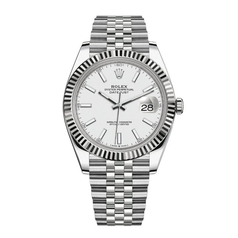 Rolex Datejust 41 White Index Dial Fluted Bezel